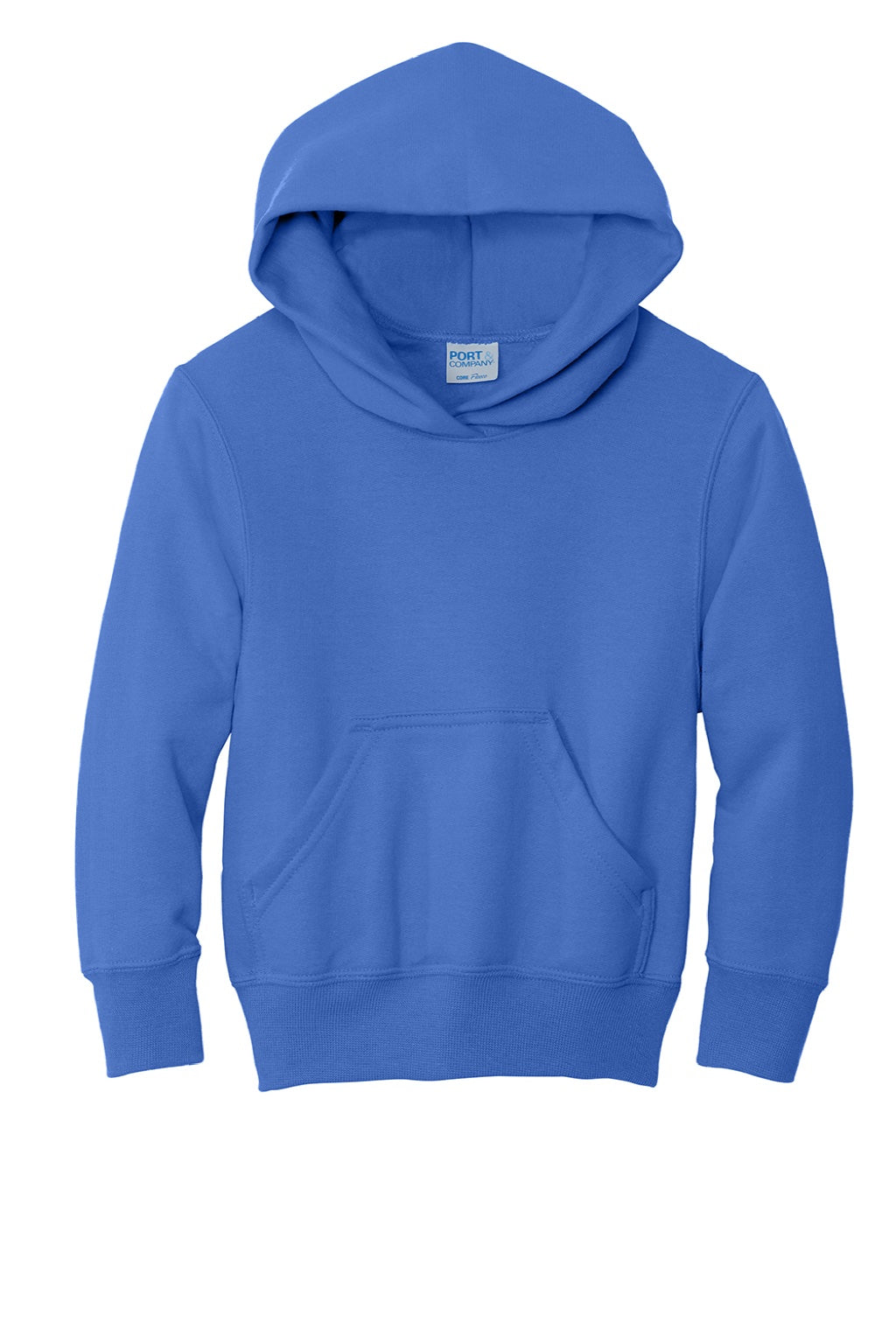 Port & Company PC90YH Youth Core Pill Resistant Fleece Hooded Sweatshirt Hoodie w/ Pouch Pocket Royal Blue Flat Front