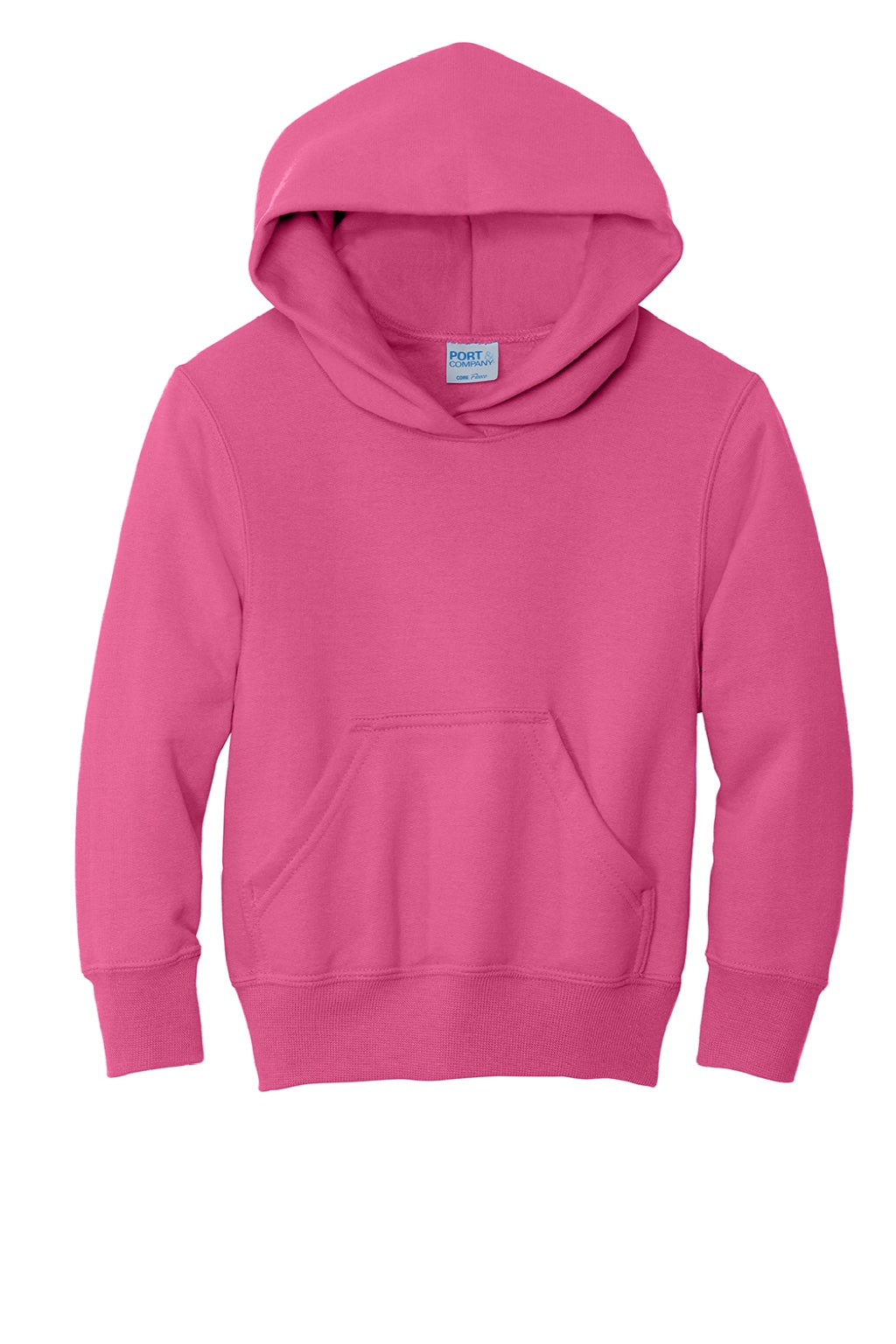 Port & Company PC90YH Youth Core Pill Resistant Fleece Hooded Sweatshirt Hoodie w/ Pouch Pocket Sangria Pink Flat Front