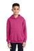 Port & Company PC90YH Youth Core Pill Resistant Fleece Hooded Sweatshirt Hoodie w/ Pouch Pocket Sangria Pink Model Front