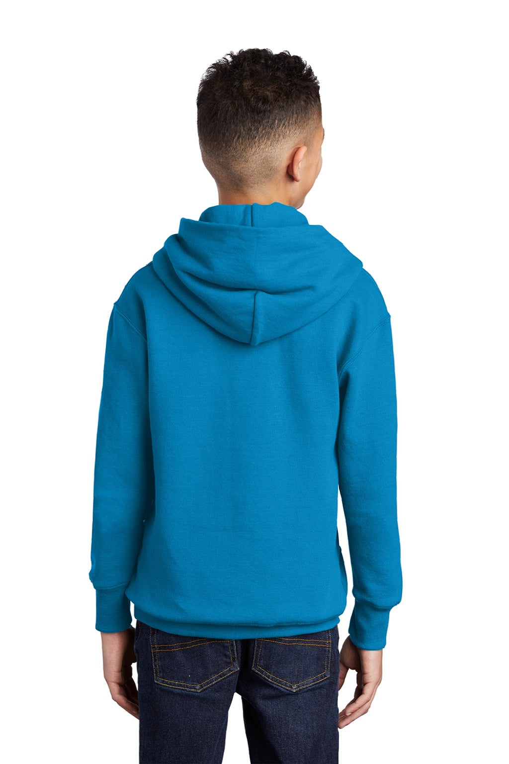 Port & Company PC90YH Youth Core Pill Resistant Fleece Hooded Sweatshirt Hoodie w/ Pouch Pocket Sapphire Blue Model Back