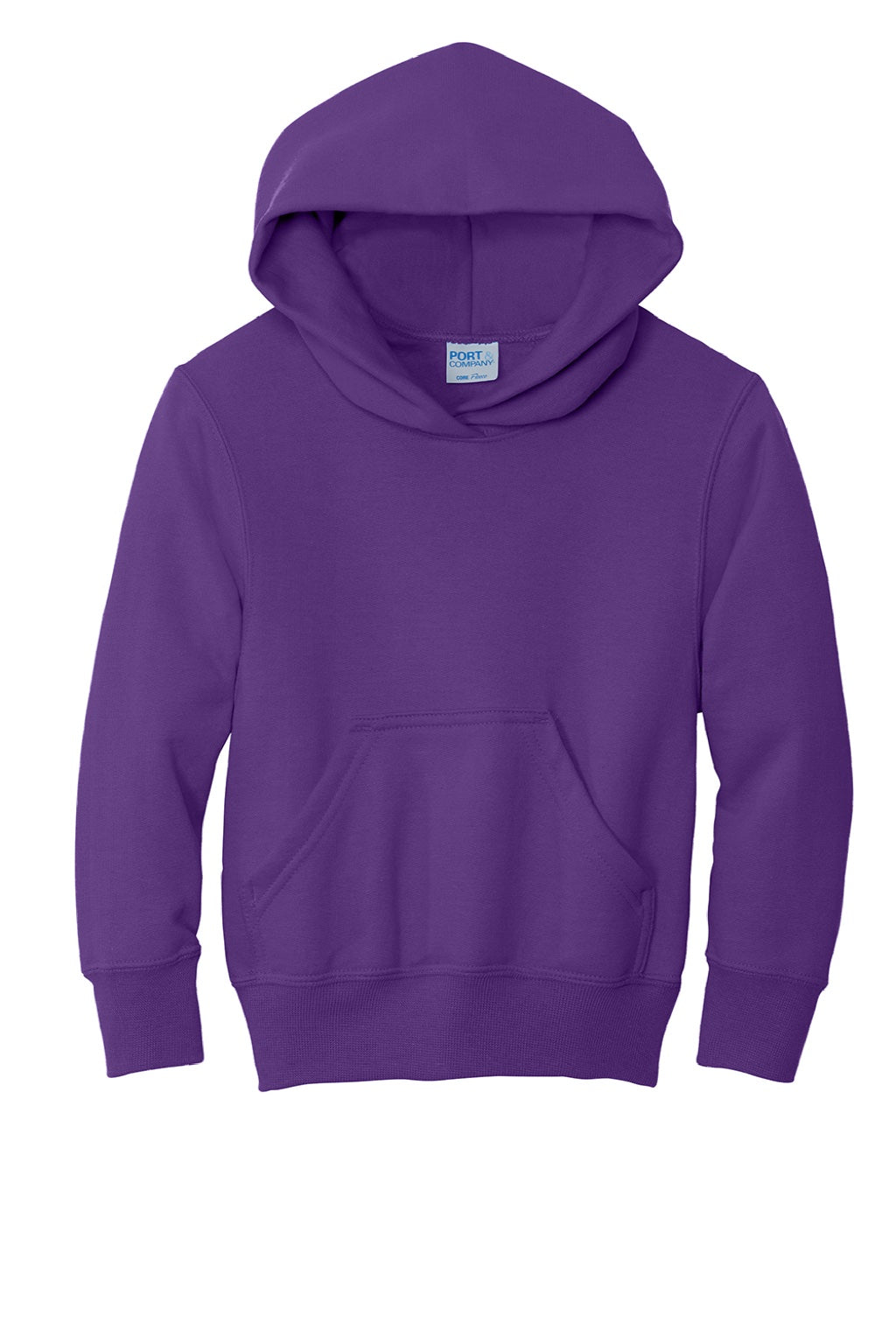 Port & Company PC90YH Youth Core Pill Resistant Fleece Hooded Sweatshirt Hoodie w/ Pouch Pocket Team Purple Flat Front