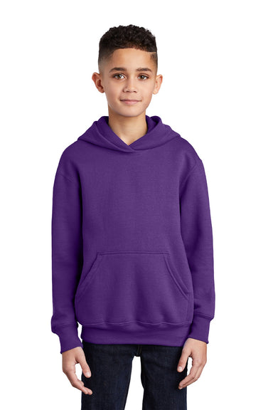 Port & Company PC90YH Youth Core Pill Resistant Fleece Hooded Sweatshirt Hoodie w/ Pouch Pocket Team Purple Model Front