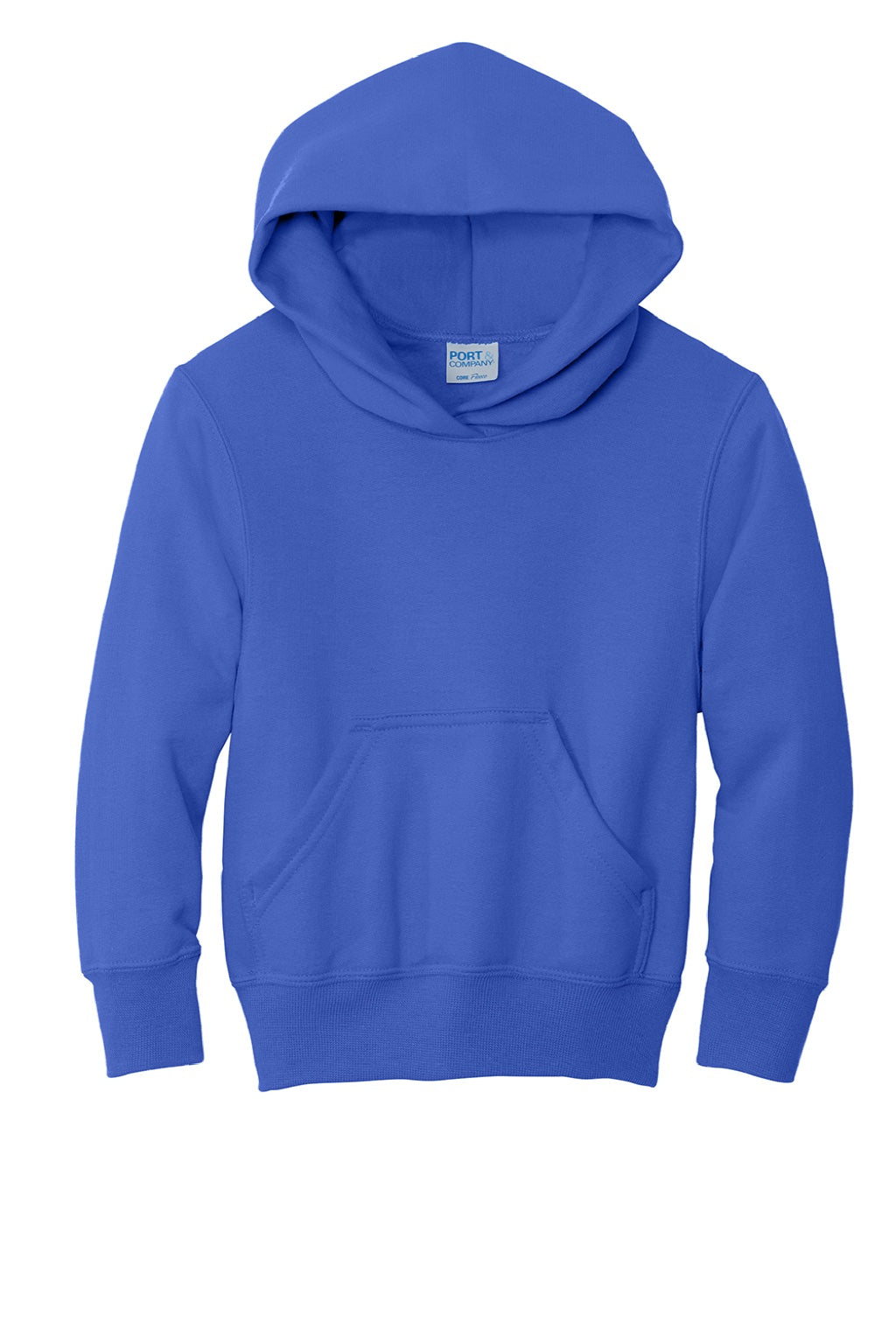 Port & Company PC90YH Youth Core Pill Resistant Fleece Hooded Sweatshirt Hoodie w/ Pouch Pocket True Royal Blue Flat Front