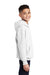 Port & Company PC90YH Youth Core Pill Resistant Fleece Hooded Sweatshirt Hoodie w/ Pouch Pocket White Model Side