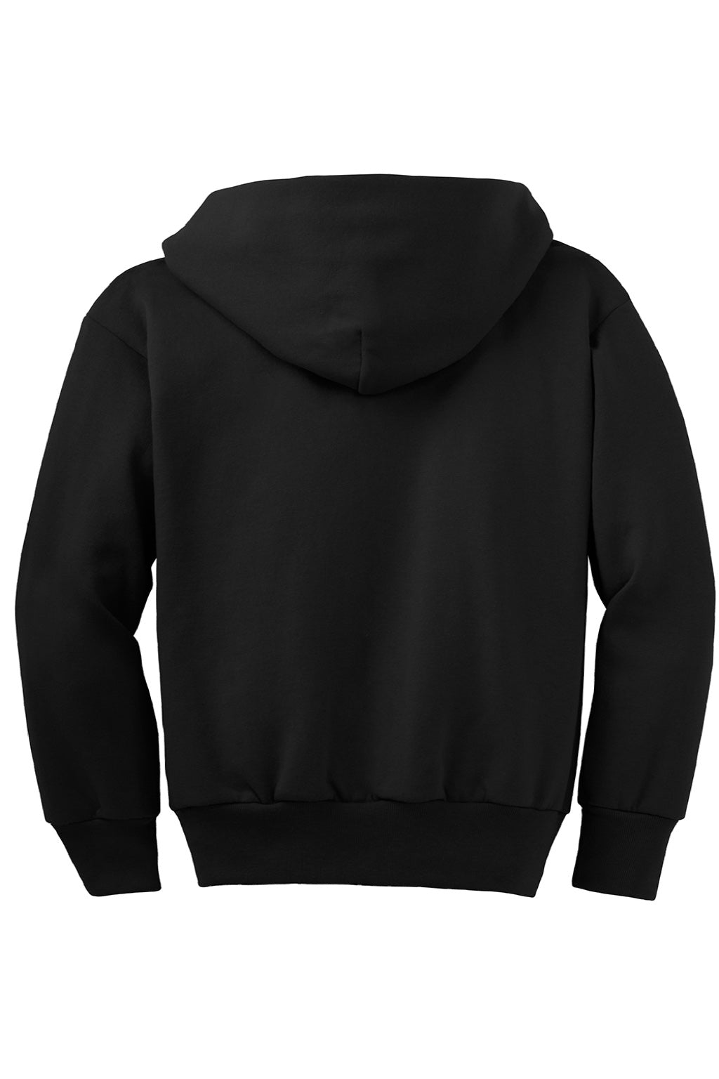 Port & Company PC90YZH Youth Core Pill Resistant Fleece Full Zip Hooded Sweatshirt Hoodie w/ Pockets Jet Black Flat Back