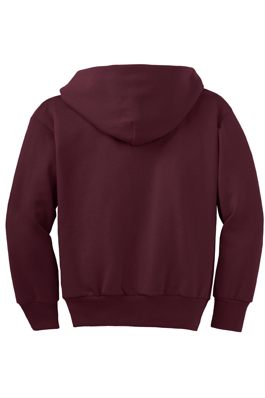 Port & Company PC90YZH Youth Core Pill Resistant Fleece Full Zip Hooded Sweatshirt Hoodie w/ Pockets Maroon Flat Back