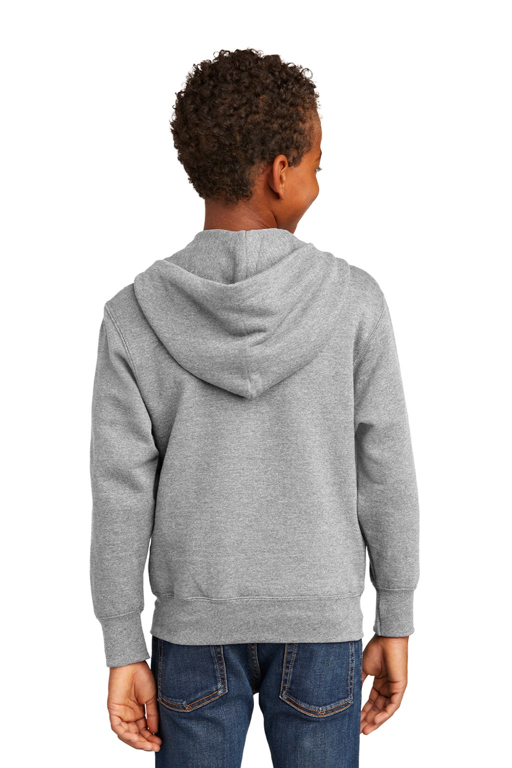 Port & Company PC90YZH Youth Core Pill Resistant Fleece Full Zip Hooded Sweatshirt Hoodie w/ Pockets Ash Grey Model Back