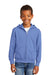 Port & Company PC90YZH Youth Core Pill Resistant Fleece Full Zip Hooded Sweatshirt Hoodie w/ Pockets Carolina Blue Model Front
