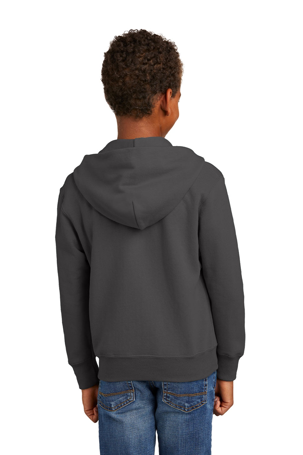 Port & Company PC90YZH Youth Core Pill Resistant Fleece Full Zip Hooded Sweatshirt Hoodie w/ Pockets Charcoal Grey Model Back