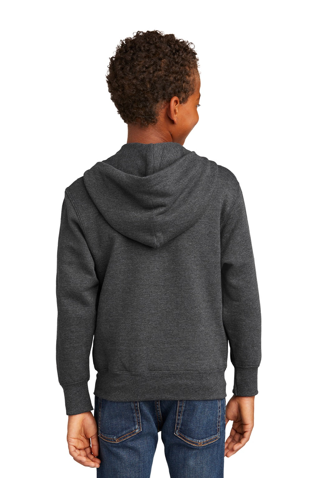Port & Company PC90YZH Youth Core Pill Resistant Fleece Full Zip Hooded Sweatshirt Hoodie w/ Pockets Heather Dark Grey Model Back