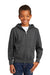 Port & Company PC90YZH Youth Core Pill Resistant Fleece Full Zip Hooded Sweatshirt Hoodie w/ Pockets Heather Dark Grey Model Front