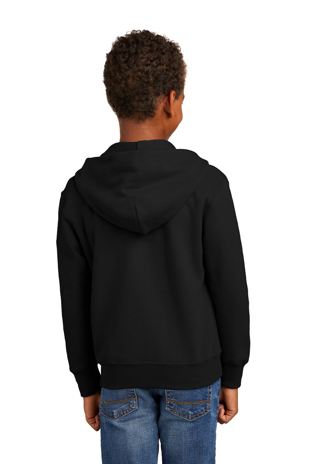 Port & Company PC90YZH Youth Core Pill Resistant Fleece Full Zip Hooded Sweatshirt Hoodie w/ Pockets Jet Black Model Back