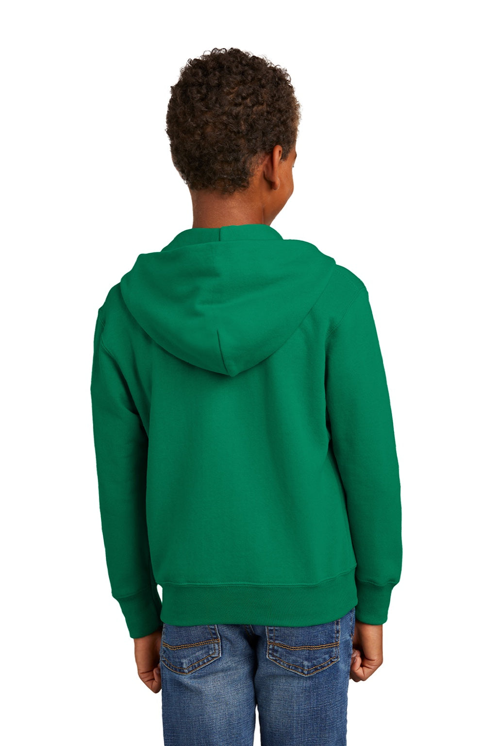 Port & Company PC90YZH Youth Core Pill Resistant Fleece Full Zip Hooded Sweatshirt Hoodie w/ Pockets Kelly Green Model Back