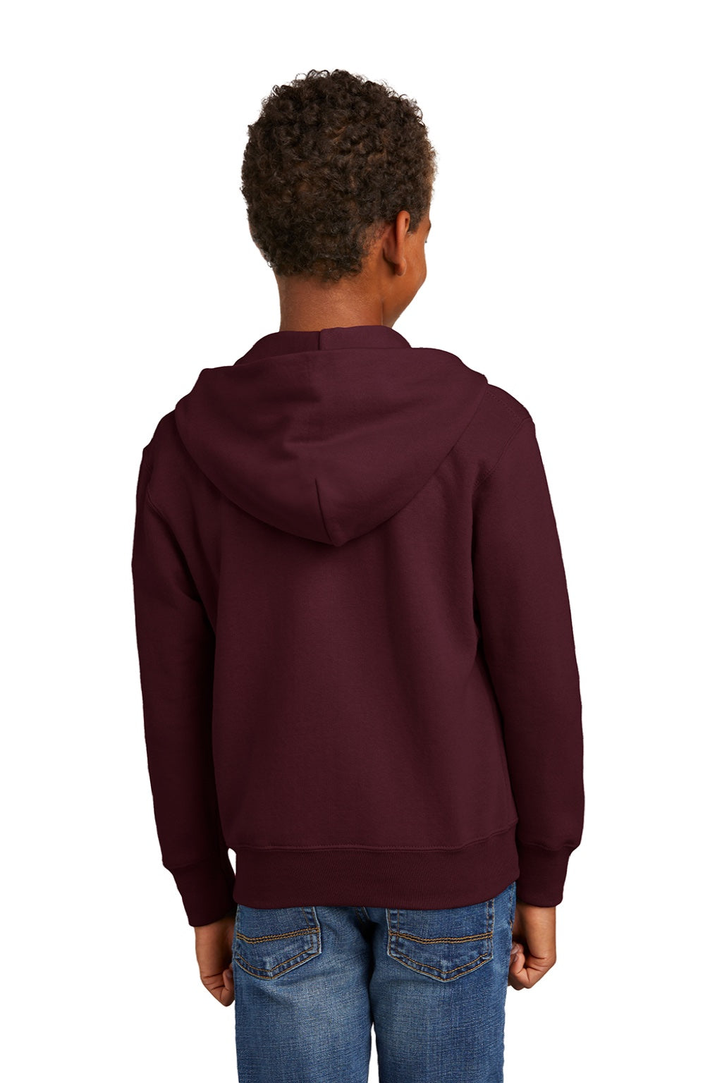Port & Company PC90YZH Youth Core Pill Resistant Fleece Full Zip Hooded Sweatshirt Hoodie w/ Pockets Maroon Model Back