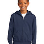 Port & Company Youth Core Pill Resistant Fleece Full Zip Hooded Sweatshirt Hoodie w/ Pockets - Navy Blue