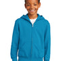 Port & Company Youth Core Pill Resistant Fleece Full Zip Hooded Sweatshirt Hoodie w/ Pockets - Neon Blue
