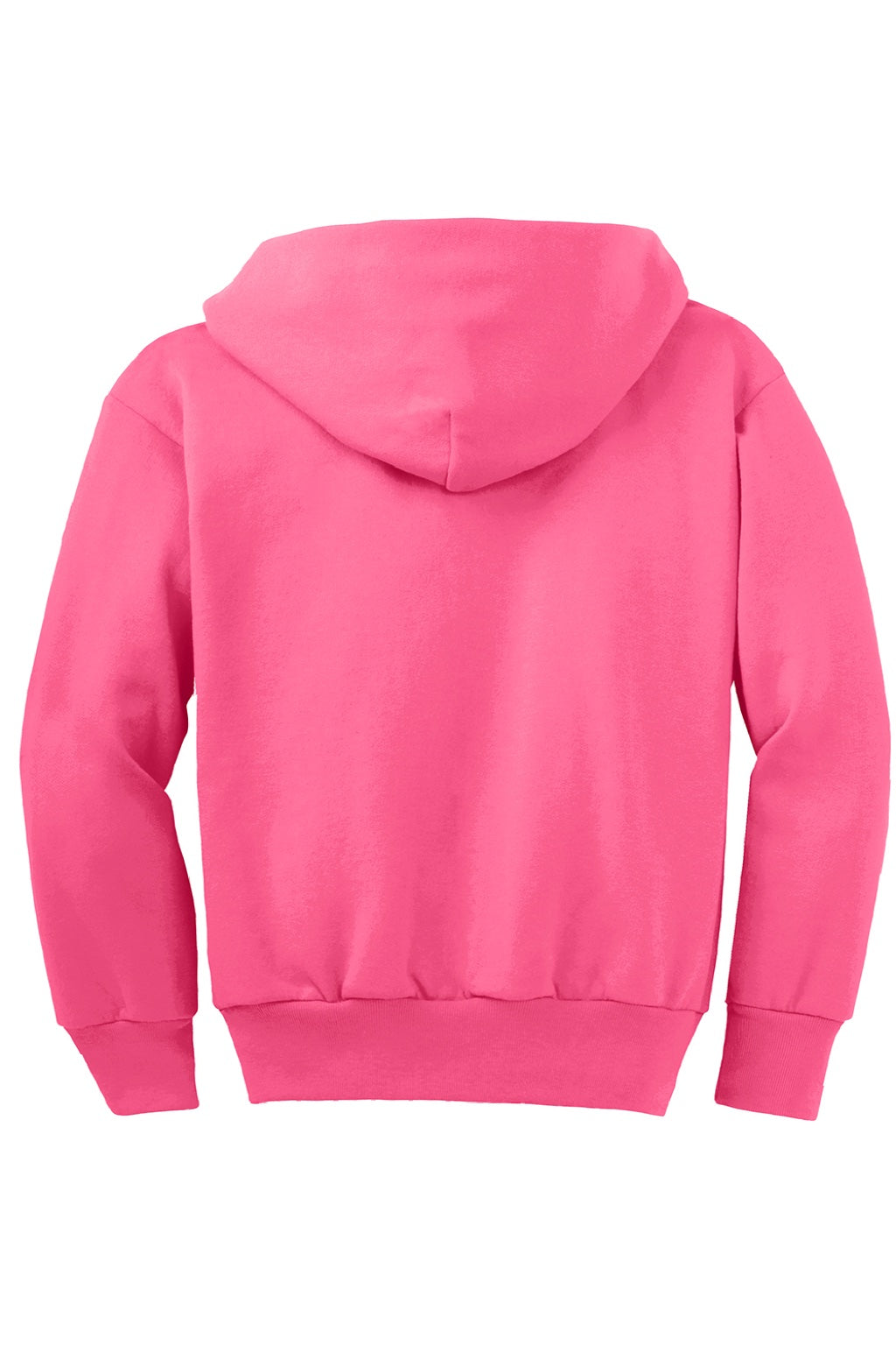 Port & Company PC90YZH Youth Core Pill Resistant Fleece Full Zip Hooded Sweatshirt Hoodie w/ Pockets Neon Pink Flat Back