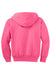 Port & Company PC90YZH Youth Core Pill Resistant Fleece Full Zip Hooded Sweatshirt Hoodie w/ Pockets Neon Pink Flat Back