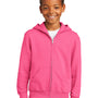 Port & Company Youth Core Pill Resistant Fleece Full Zip Hooded Sweatshirt Hoodie w/ Pockets - Neon Pink