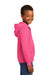 Port & Company PC90YZH Youth Core Pill Resistant Fleece Full Zip Hooded Sweatshirt Hoodie w/ Pockets Neon Pink Model Side