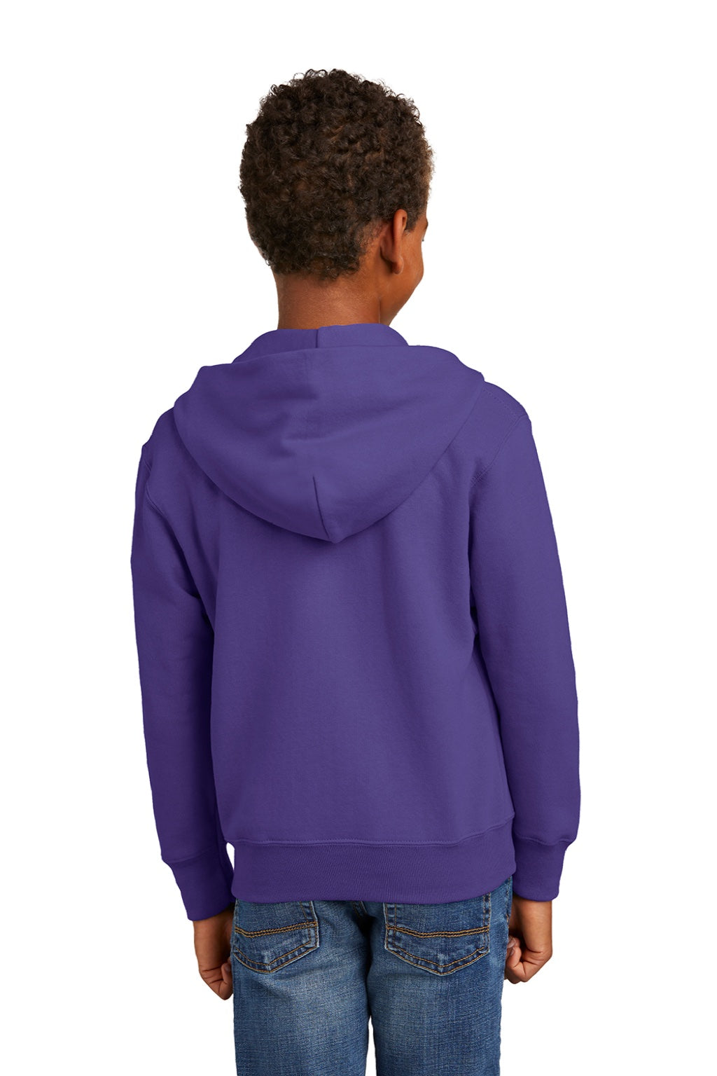 Port & Company PC90YZH Youth Core Pill Resistant Fleece Full Zip Hooded Sweatshirt Hoodie w/ Pockets Purple Model Back