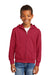 Port & Company PC90YZH Youth Core Pill Resistant Fleece Full Zip Hooded Sweatshirt Hoodie w/ Pockets Red Model Front