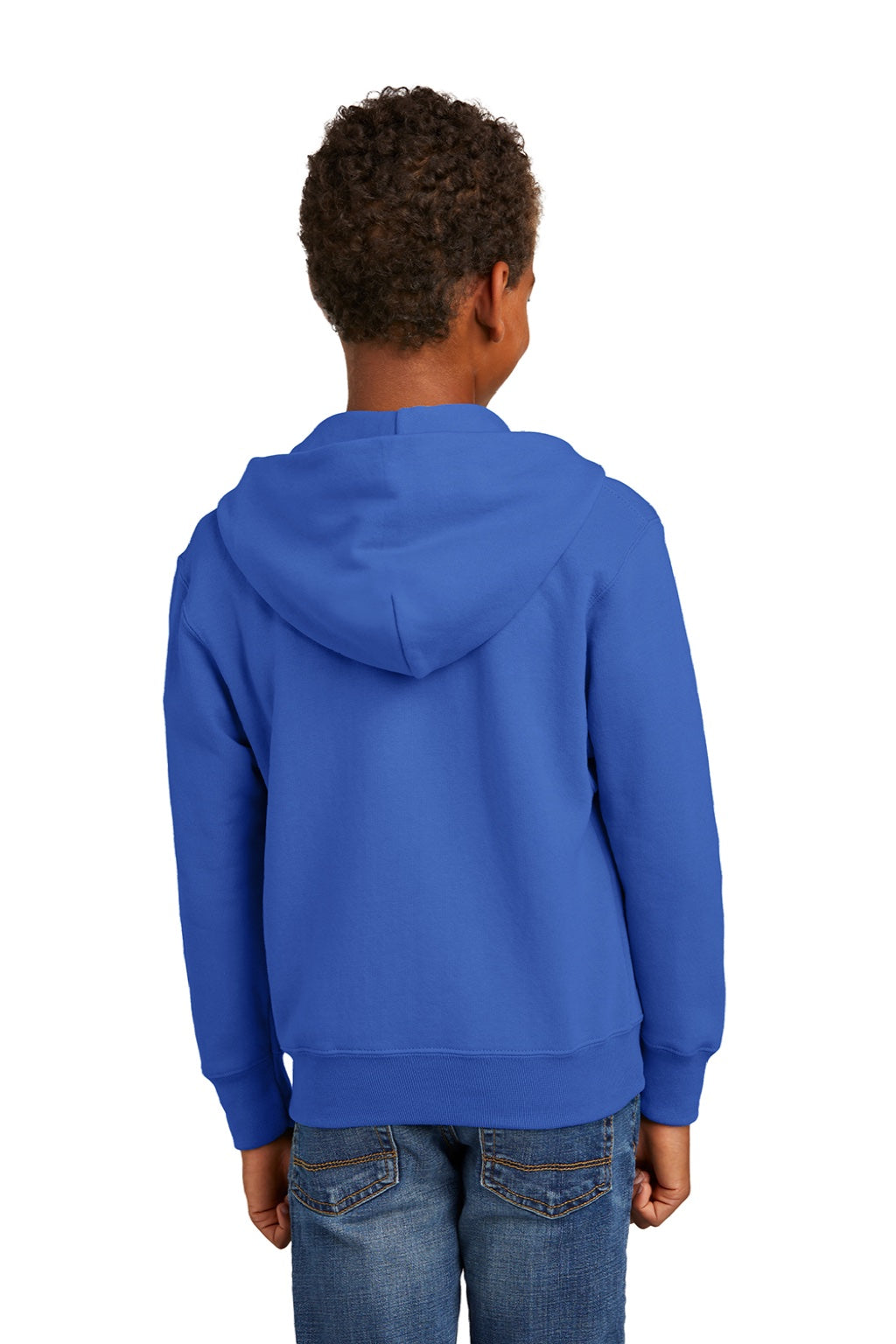 Port & Company PC90YZH Youth Core Pill Resistant Fleece Full Zip Hooded Sweatshirt Hoodie w/ Pockets Royal Blue Model Back