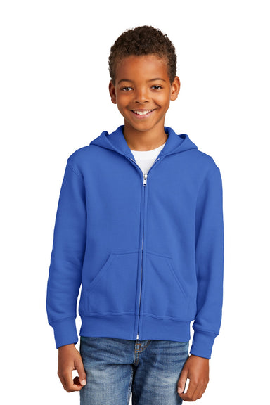 Port & Company PC90YZH Youth Core Pill Resistant Fleece Full Zip Hooded Sweatshirt Hoodie w/ Pockets Royal Blue Model Front