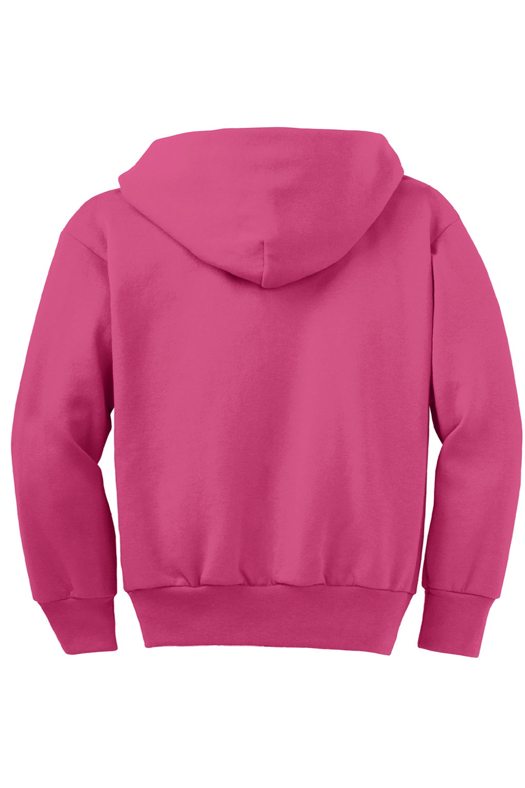 Port & Company PC90YZH Youth Core Pill Resistant Fleece Full Zip Hooded Sweatshirt Hoodie w/ Pockets Sangria Pink Flat Back