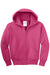 Port & Company PC90YZH Youth Core Pill Resistant Fleece Full Zip Hooded Sweatshirt Hoodie w/ Pockets Sangria Pink Flat Front