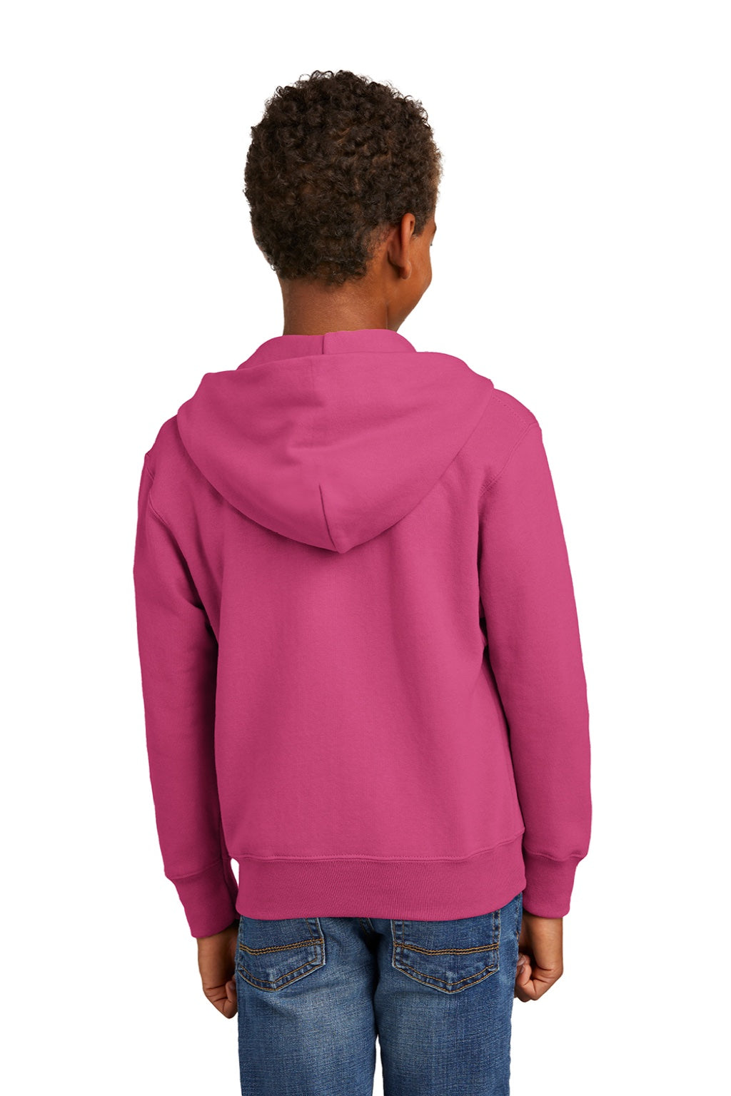 Port & Company PC90YZH Youth Core Pill Resistant Fleece Full Zip Hooded Sweatshirt Hoodie w/ Pockets Sangria Pink Model Back