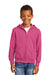 Port & Company PC90YZH Youth Core Pill Resistant Fleece Full Zip Hooded Sweatshirt Hoodie w/ Pockets Sangria Pink Model Front