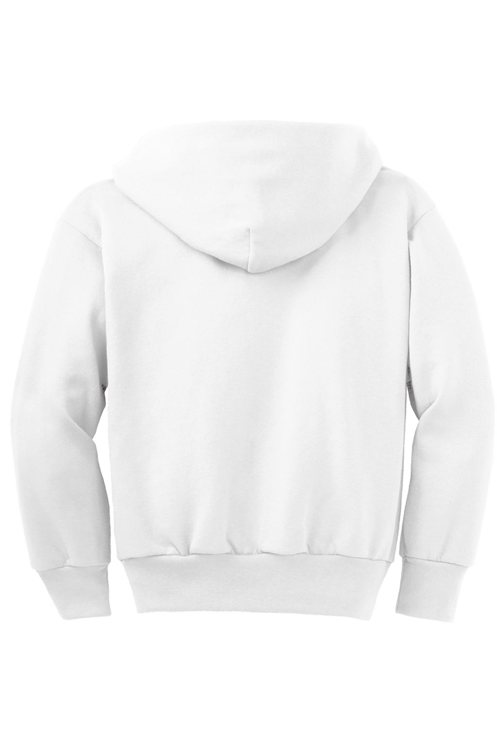 Port & Company PC90YZH Youth Core Pill Resistant Fleece Full Zip Hooded Sweatshirt Hoodie w/ Pockets White Flat Back