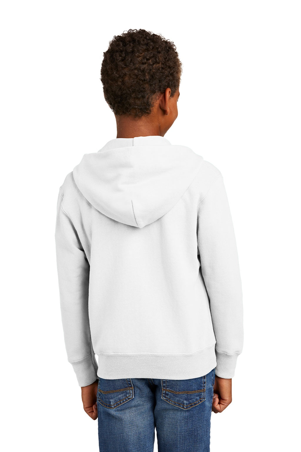 Port & Company PC90YZH Youth Core Pill Resistant Fleece Full Zip Hooded Sweatshirt Hoodie w/ Pockets White Model Back