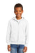 Port & Company PC90YZH Youth Core Pill Resistant Fleece Full Zip Hooded Sweatshirt Hoodie w/ Pockets White Model Front