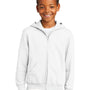 Port & Company Youth Core Pill Resistant Fleece Full Zip Hooded Sweatshirt Hoodie w/ Pockets - White