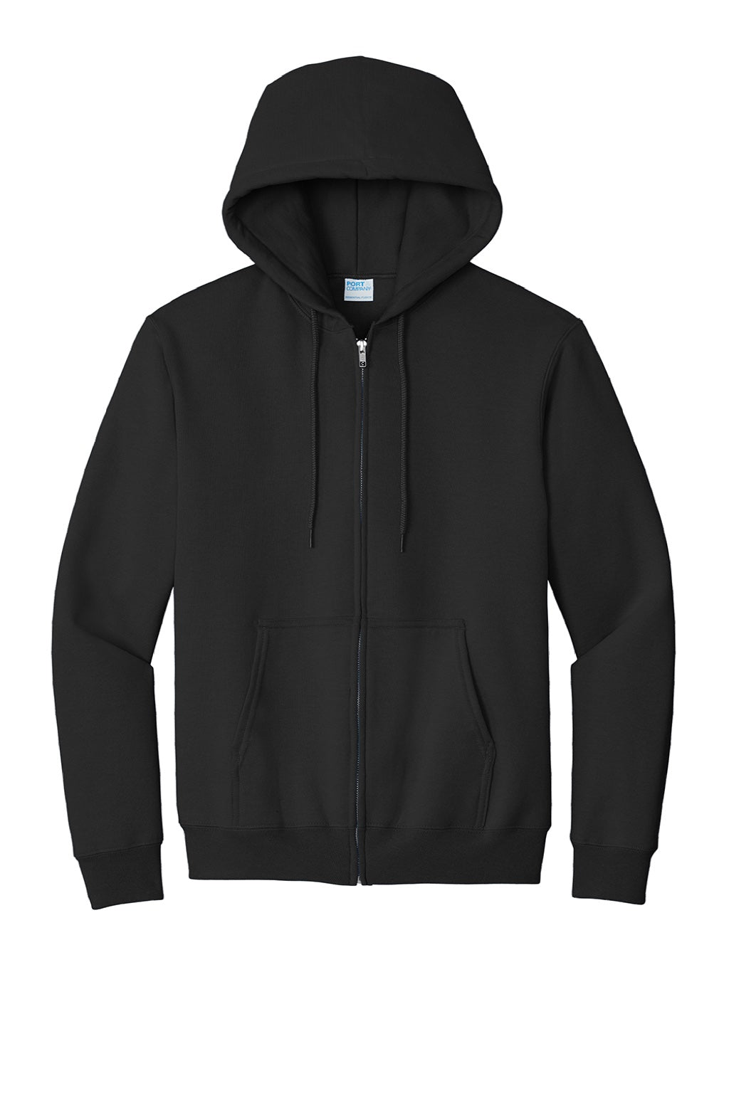 Port & Company PC90ZH/PC90ZHT Mens Essential Pill Resistant Fleece Full Zip Hooded Sweatshirt Hoodie w/ Pockets Jet Black Flat Front