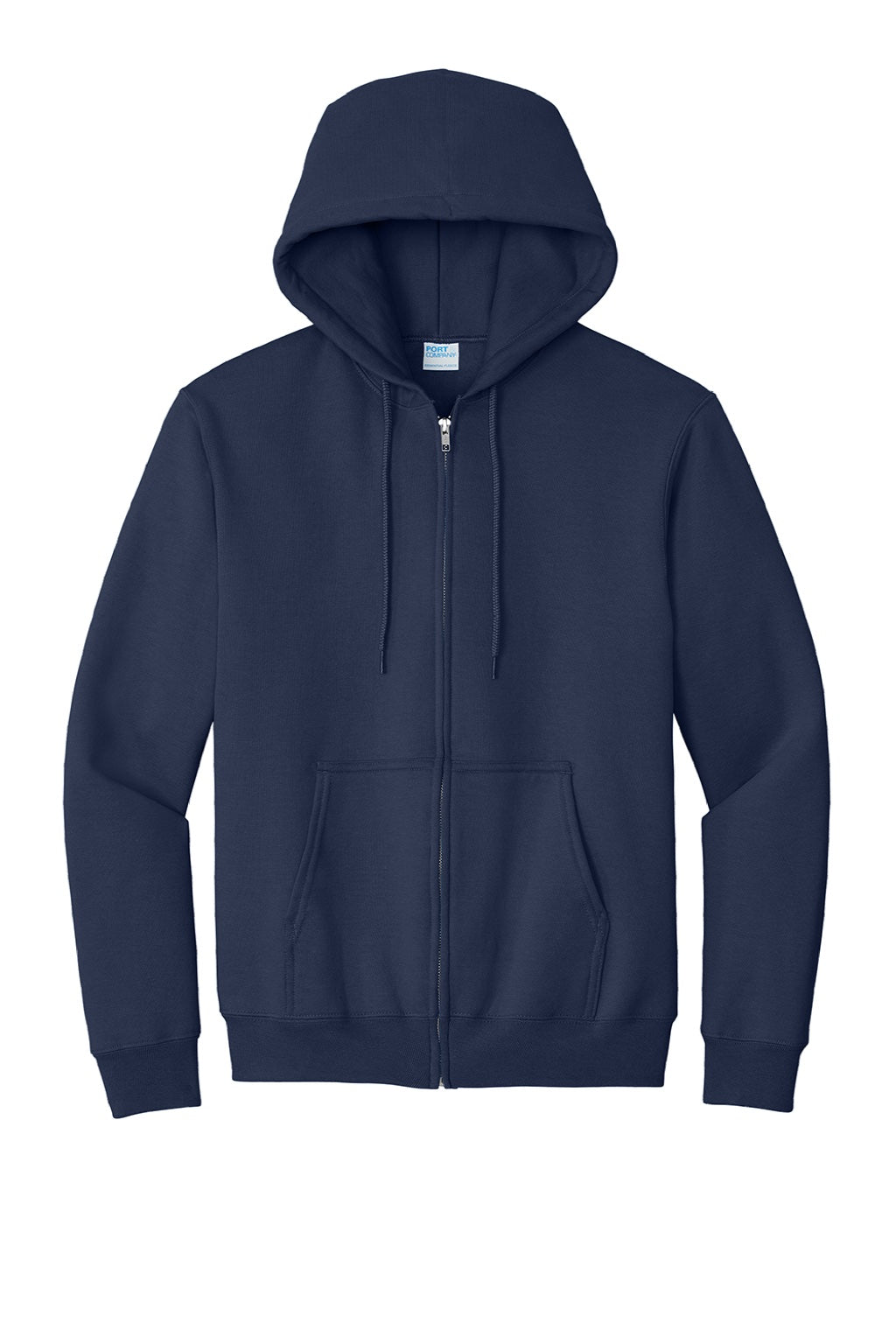 Port & Company PC90ZH/PC90ZHT Mens Essential Pill Resistant Fleece Full Zip Hooded Sweatshirt Hoodie w/ Pockets Navy Blue Flat Front