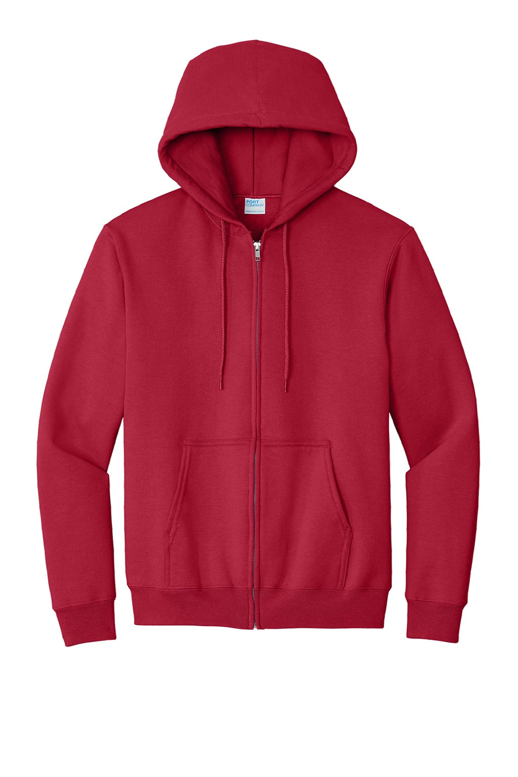 Port & Company PC90ZH/PC90ZHT Mens Essential Pill Resistant Fleece Full Zip Hooded Sweatshirt Hoodie w/ Pockets Red Flat Front