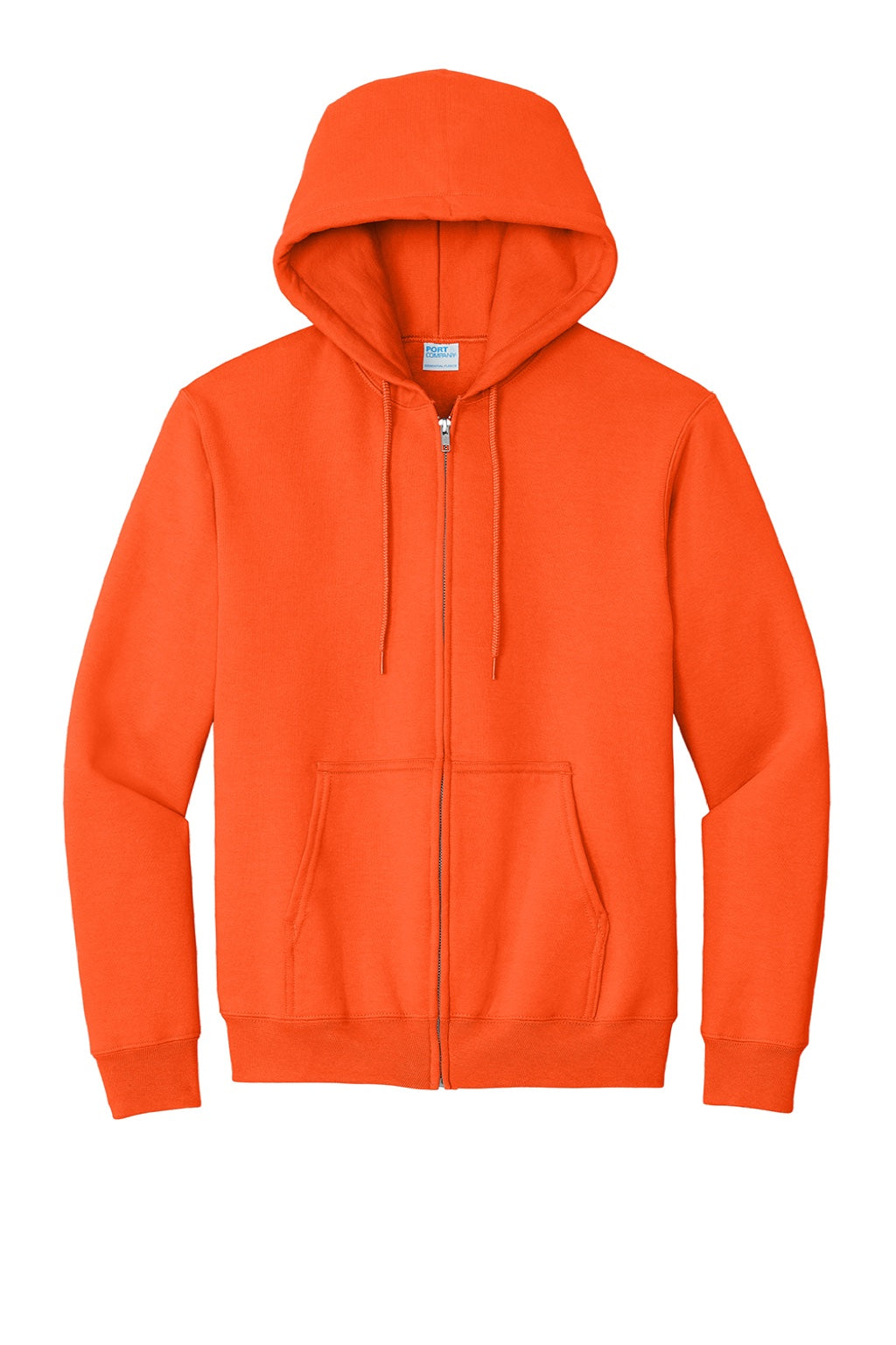 Port & Company PC90ZH/PC90ZHT Mens Essential Pill Resistant Fleece Full Zip Hooded Sweatshirt Hoodie w/ Pockets Safety Orange Flat Front