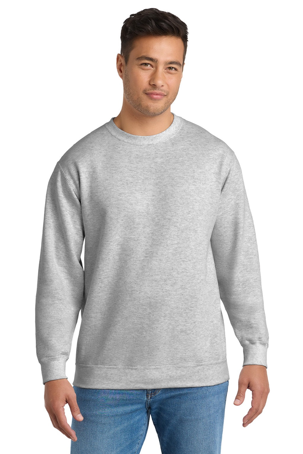 Port & Company PC90/PC90T Mens Essential Pill Resistant Fleece Crewneck Sweatshirt Ash Grey Model Front