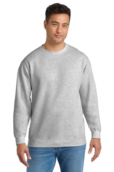Port & Company PC90/PC90T Mens Essential Pill Resistant Fleece Crewneck Sweatshirt Ash Grey Model Front