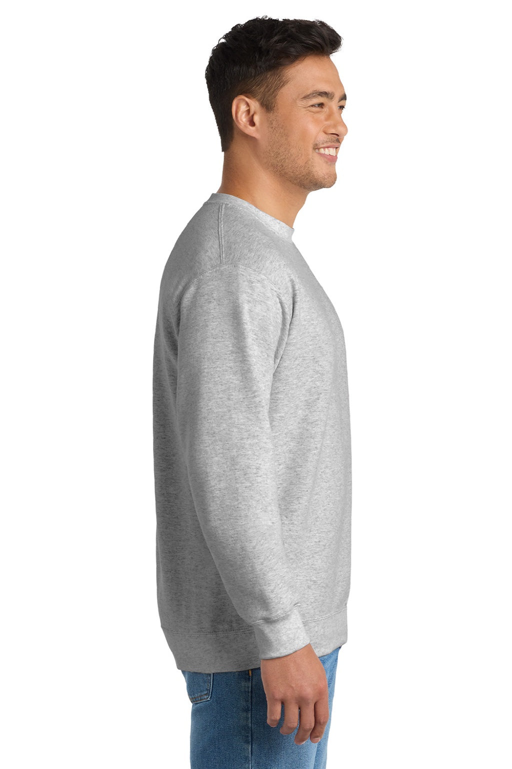 Port & Company PC90/PC90T Mens Essential Pill Resistant Fleece Crewneck Sweatshirt Ash Grey Model Side