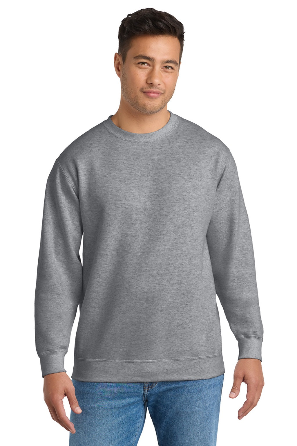 Port & Company PC90/PC90T Mens Essential Pill Resistant Fleece Crewneck Sweatshirt Heather Grey Model Front