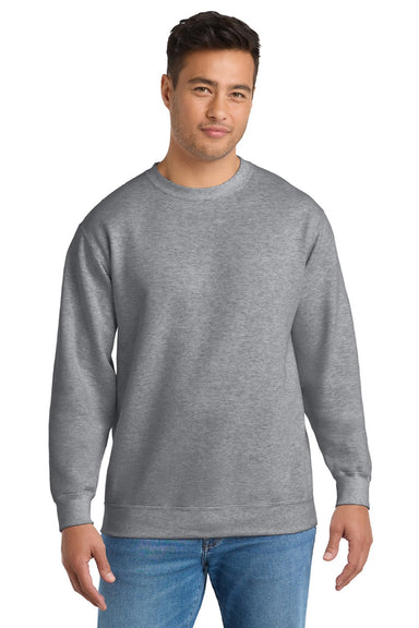 Port & Company PC90/PC90T Mens Essential Pill Resistant Fleece Crewneck Sweatshirt Heather Grey Model Front