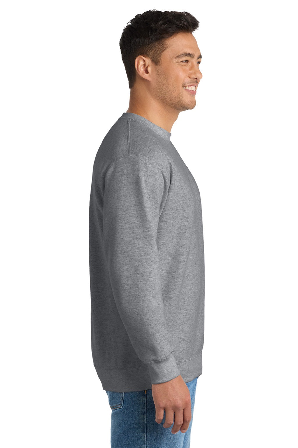 Port & Company PC90/PC90T Mens Essential Pill Resistant Fleece Crewneck Sweatshirt Heather Grey Model Side
