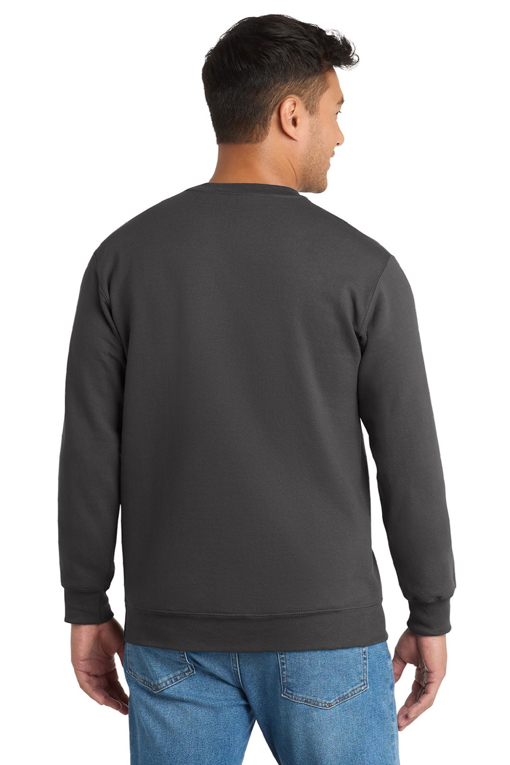 Port & Company PC90/PC90T Mens Essential Pill Resistant Fleece Crewneck Sweatshirt Charcoal Grey Model Back