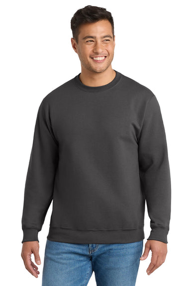 Port & Company PC90/PC90T Mens Essential Pill Resistant Fleece Crewneck Sweatshirt Charcoal Grey Model Front