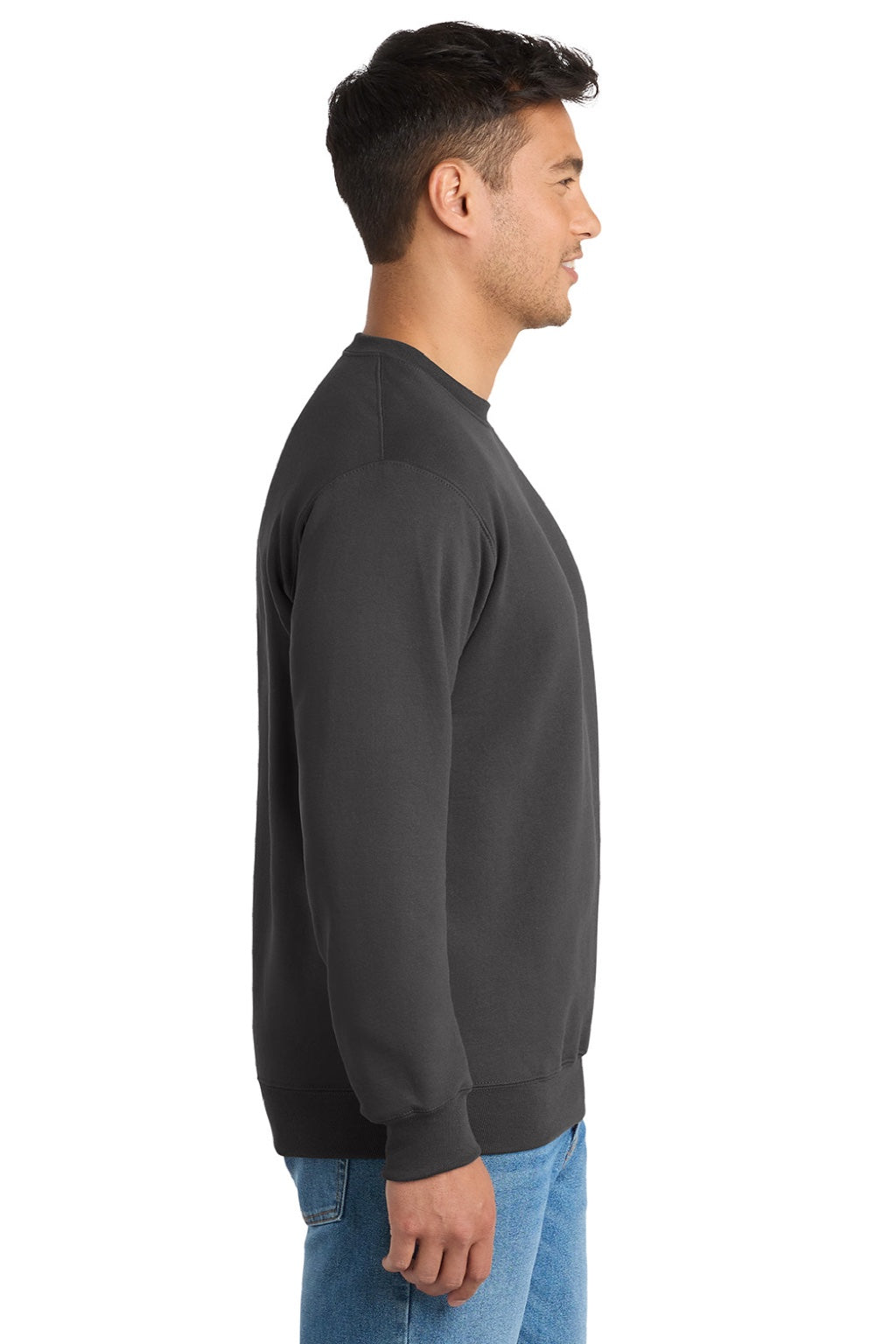 Port & Company PC90/PC90T Mens Essential Pill Resistant Fleece Crewneck Sweatshirt Charcoal Grey Model Side