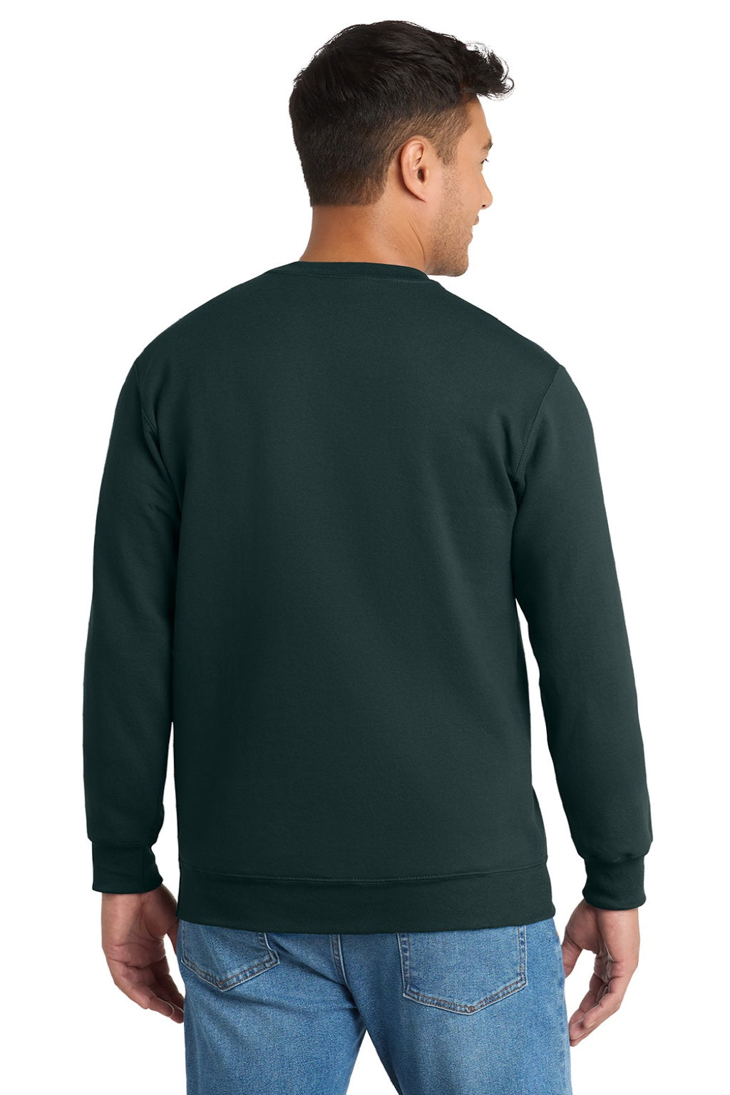 Port & Company PC90/PC90T Mens Essential Pill Resistant Fleece Crewneck Sweatshirt Dark Green Model Back